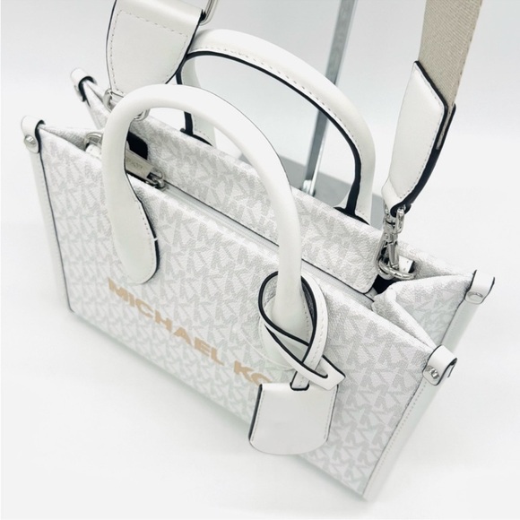 Michael Kors Small Shopper TZ Xbody Tote Bag Optic White - Picture 7 of 9